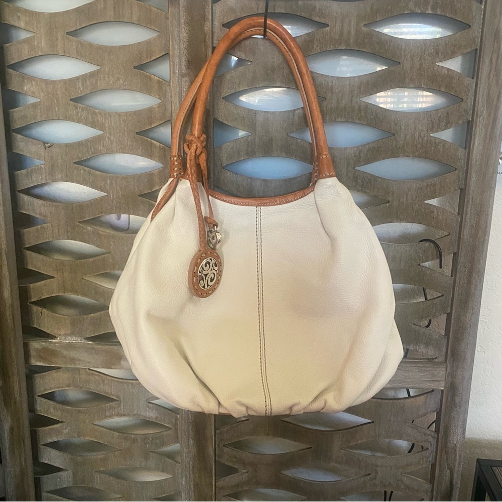 Brighton Cream and Brown Hobo Bag with Textured Finish